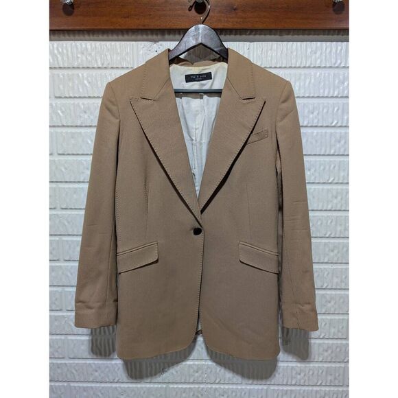 Rag & Bone Women's Camel Wool Fully Lined Long-Sleeve Blazer Jacket Size M - Picture 1 of 9